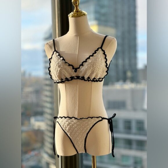 🆕 ZIMMERMANN 🧿 NWT Halliday Knit Scoop Bikini - Ivory/Black - Sz 1 - US 4 / 6 - Picture 3 of 15